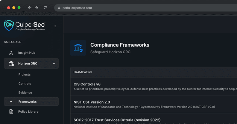 Horizon GRC dashboard representing Kestrel cloud compliance posture mapping